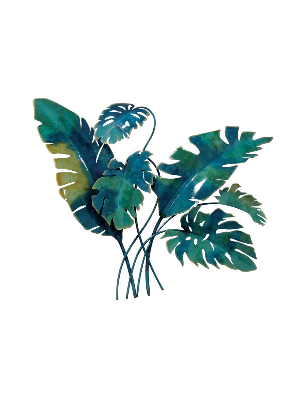 Sculpture murale feuillages métal bleu et vert